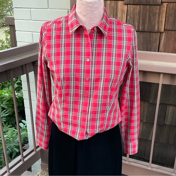 Talbots red christmas plaid button down blouse size 4 - Picture 8 of 13
